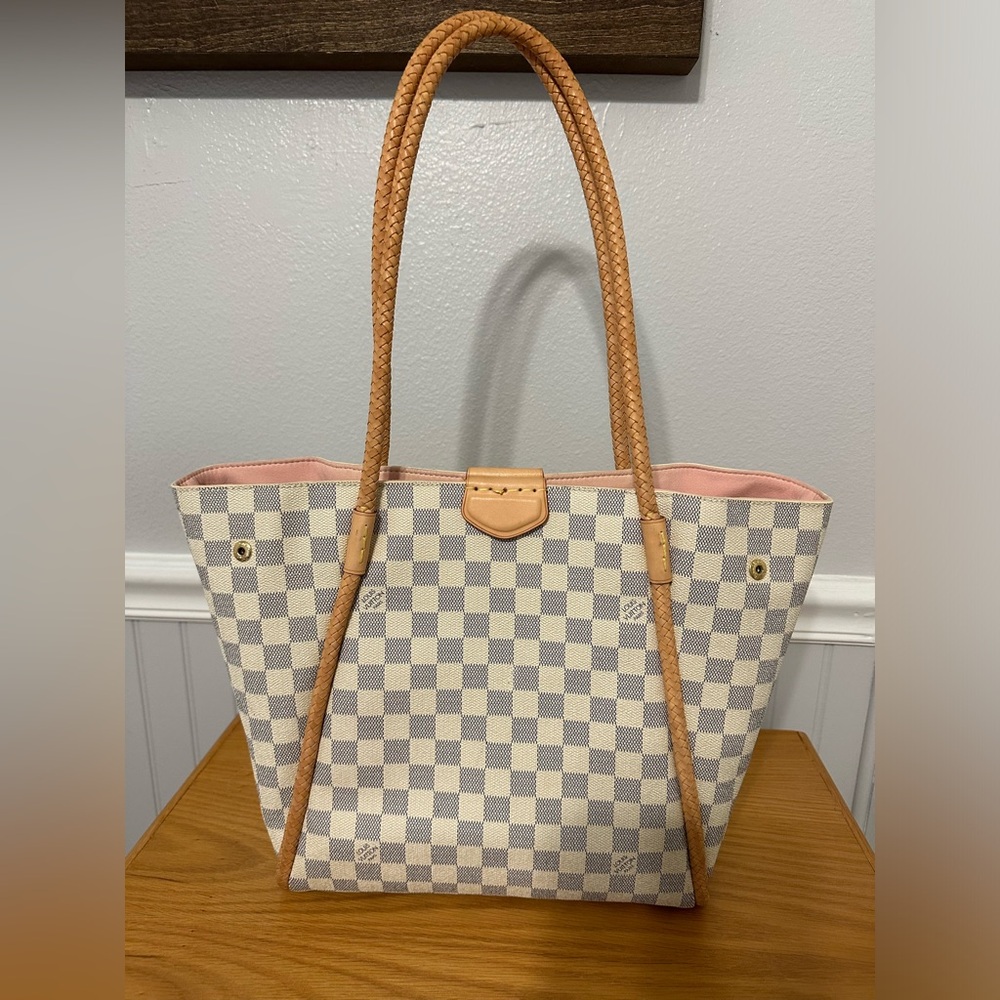 Louis Vuitton Damier Azur Canvas Tote with Pink Interior and Vachetta Trim